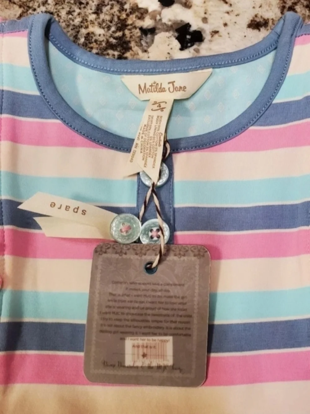 Matilda Jane Blue and Pink Floral Stripe Libby Dress with Ruffles 4 Nwt - Picture 3 of 3